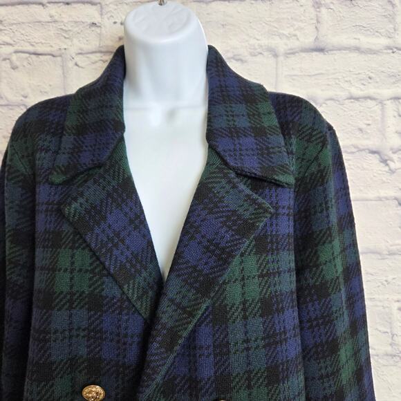 NWT Anne Klein Womens Large Plaid Open Front Cardigan Sweater Navy Green - Picture 4 of 12